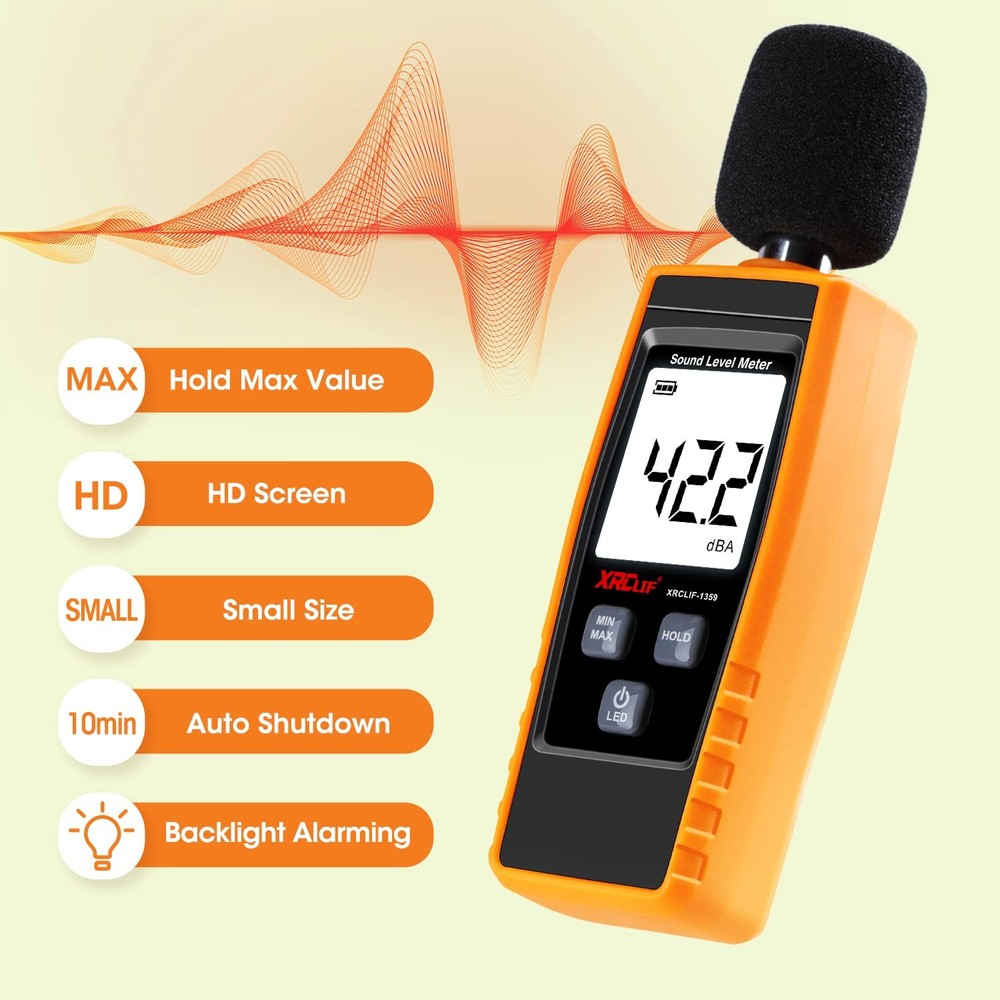 Decibel Meter Sound Level Reader 30-130dB(A), Hand-held Noise Colored A