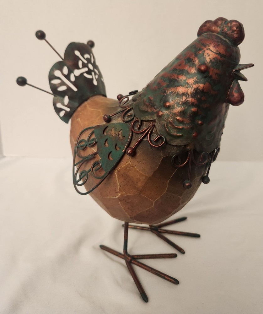 ROOSTER ,BRASS & CERAMIC ROOSTER 9"X8"X5" RUSTIC LOOK PRE OWNED