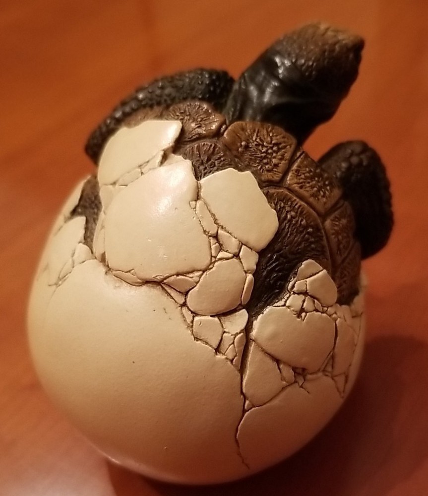 1987 Windstone Editions Ceramic Baby Galapagos Tortoise Hatching Egg Eggcellent!