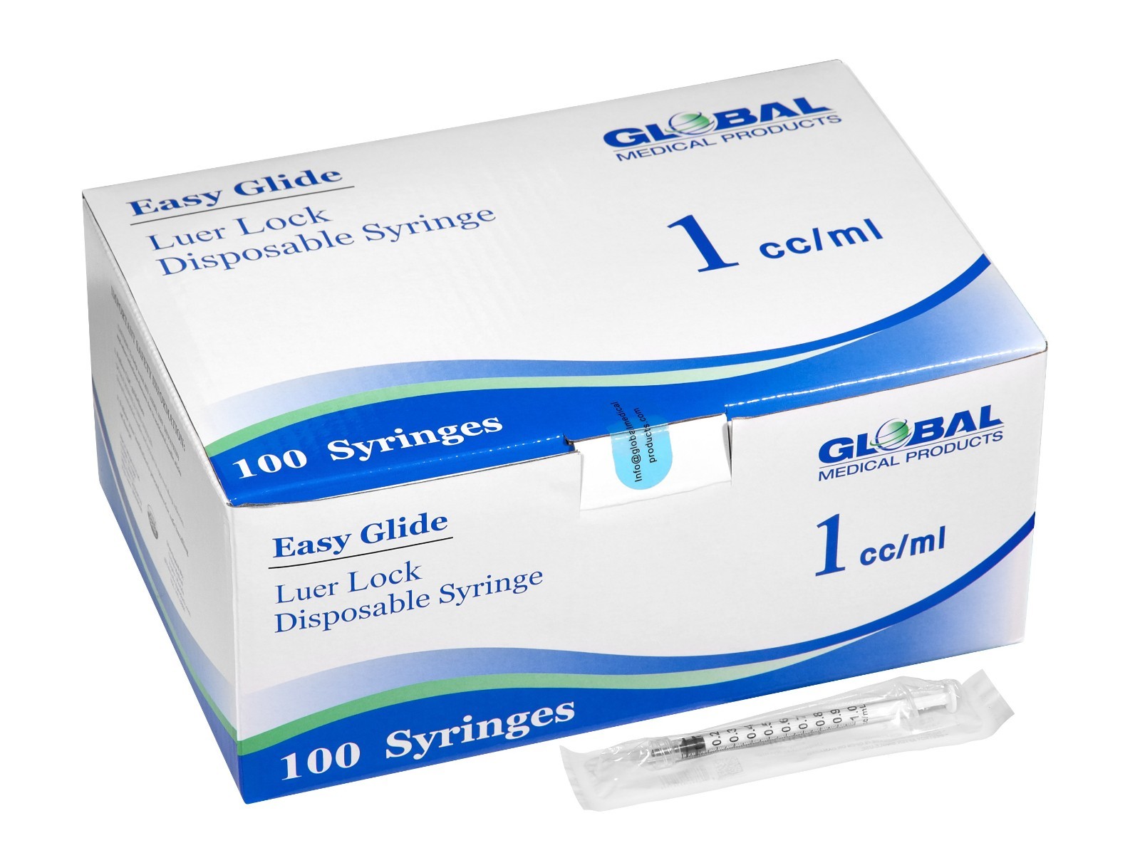 Global Medical Products - Easy Glide 1cc Luer Lock Syringe (No Needle) - QTY 100