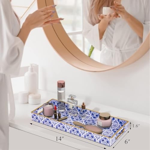 Blue Decorative Tray, Plastic Serving Tray with Handles, 1 Blue-moroccan