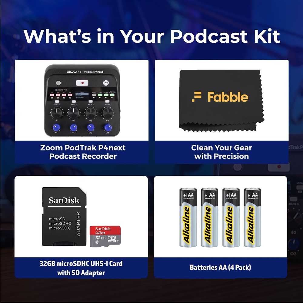 Zoom PodTrak P4next Portable Multitrack Podcast Recorder Bundle