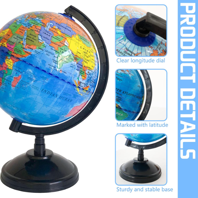 WORLD GLOBE EARTH TOP Map Rotating Geography Ocean Classroom Learning Desktop