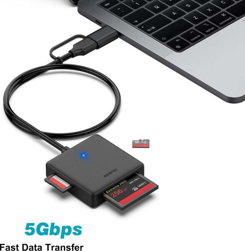 4-in-1 USB & USB-C Memory Card Reader SD MicroSD MS CF Adapter High Speed