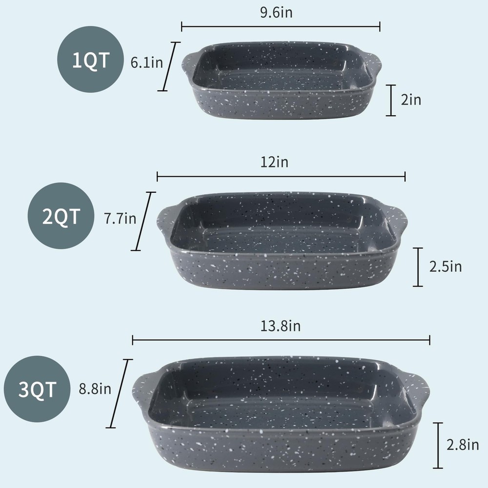 Ceramic Bakeware Dish Set of 3, Rectangular Baking Casserole for Oven,High He...
