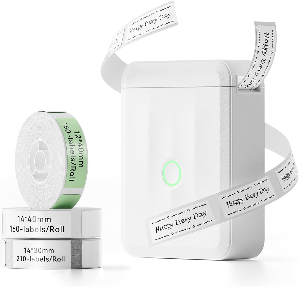 D110 Upgraded Version Mini Label Maker Machine with 3 Tapes, Portable Bluetooth