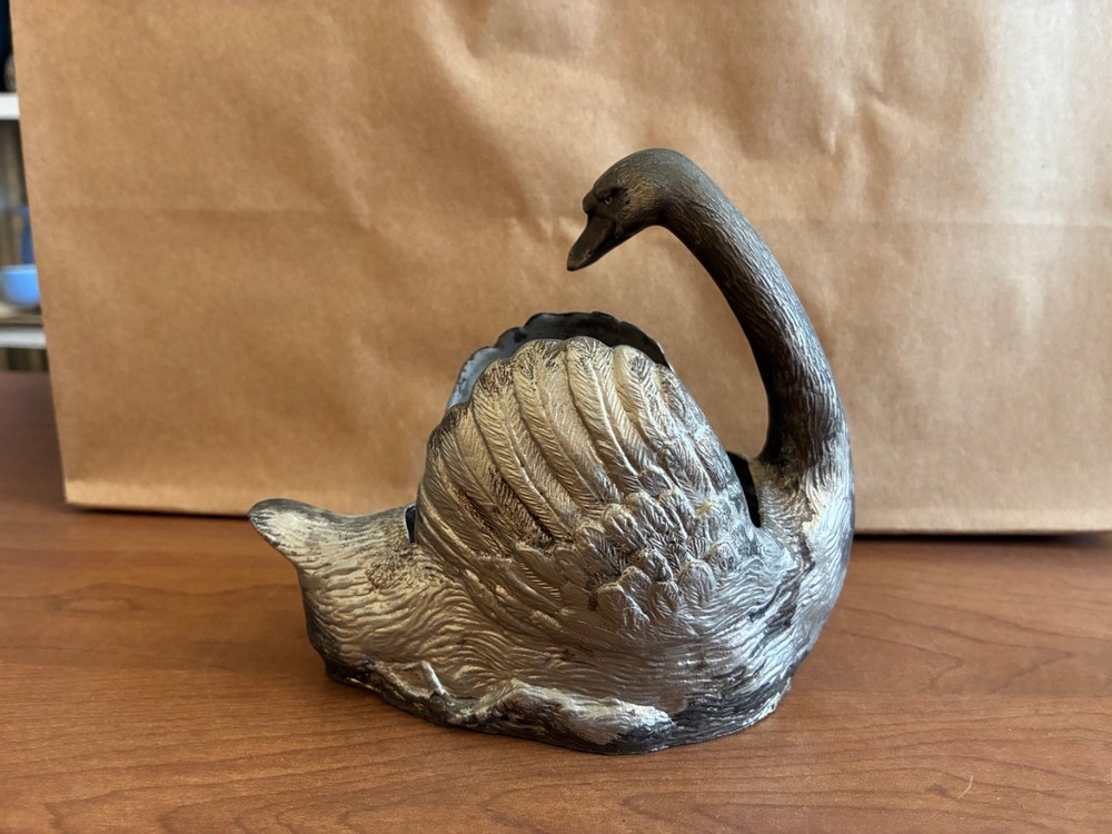 Silver Plated Swan Napkin Holder Trinket Dish Vintage Elegant