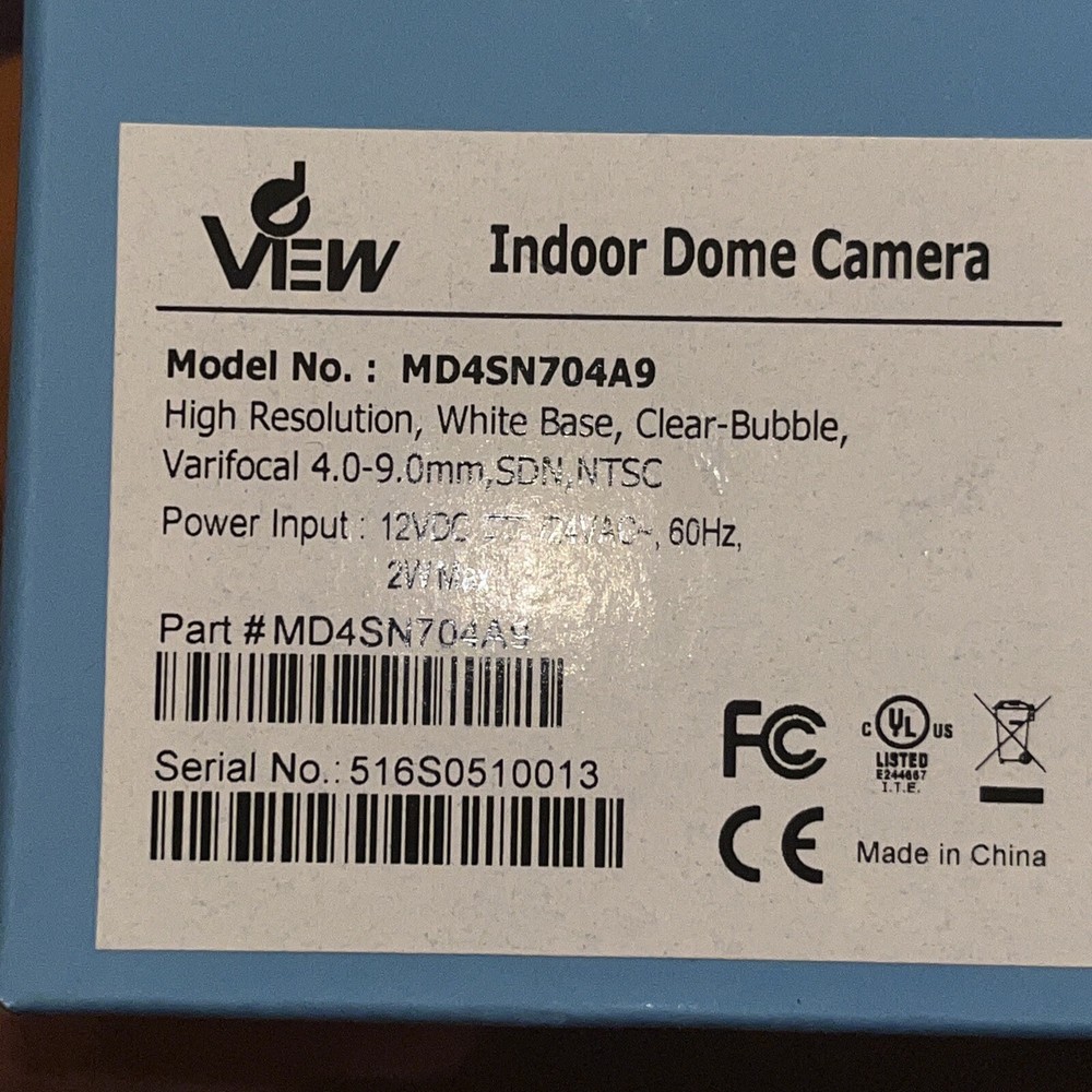 NEW IN BOX View Indoor dome Camera Model# MD4SN704A9