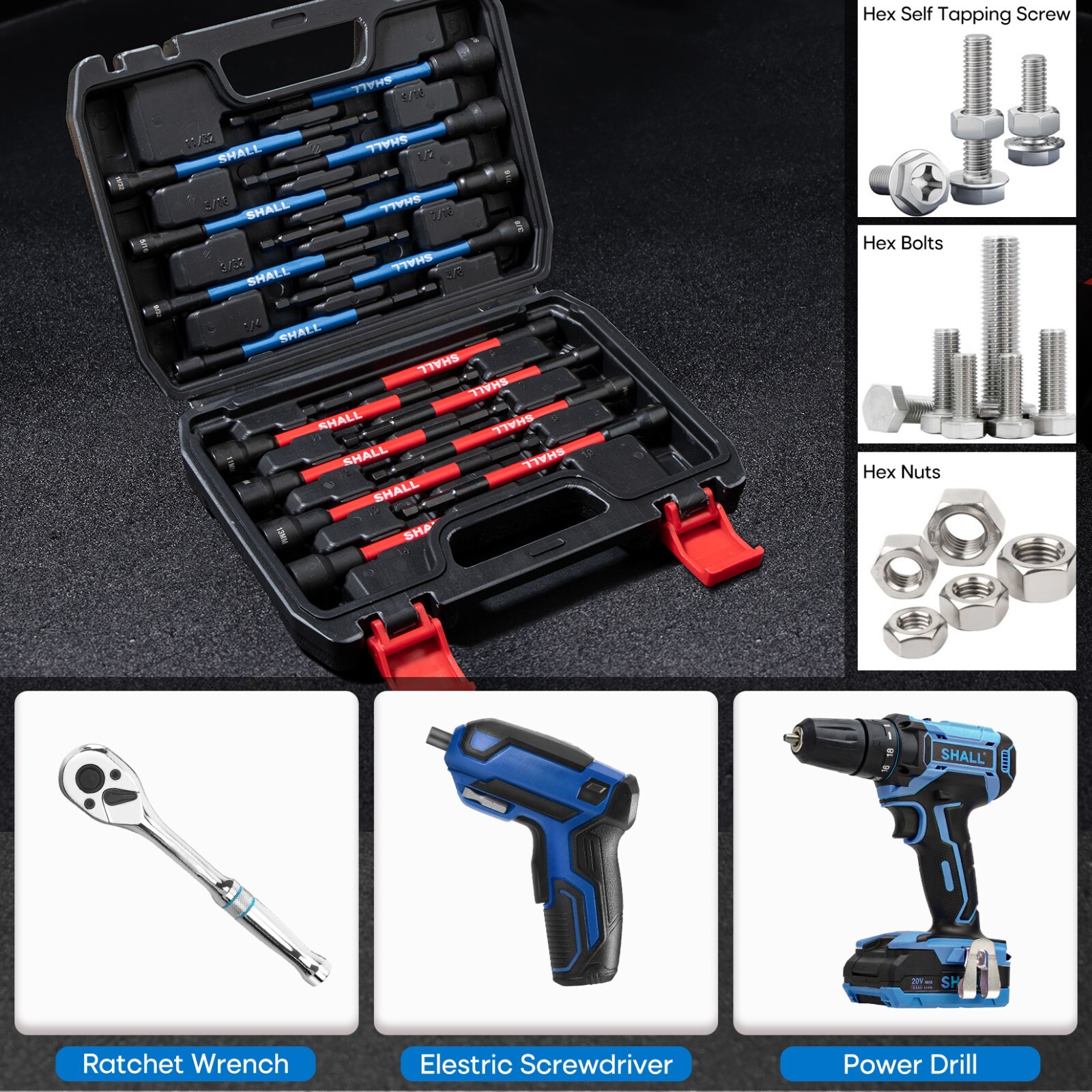 SHALL 16PCS Magnetic Nut Driver Set 6" Long for Impact Drill