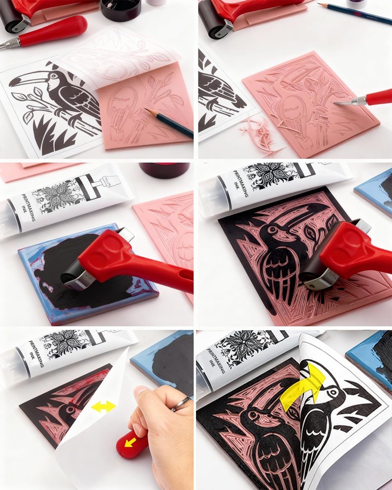Linocut Kit for Printmaking & Stamp Making: Linocut Tools Block Printing Kit ...