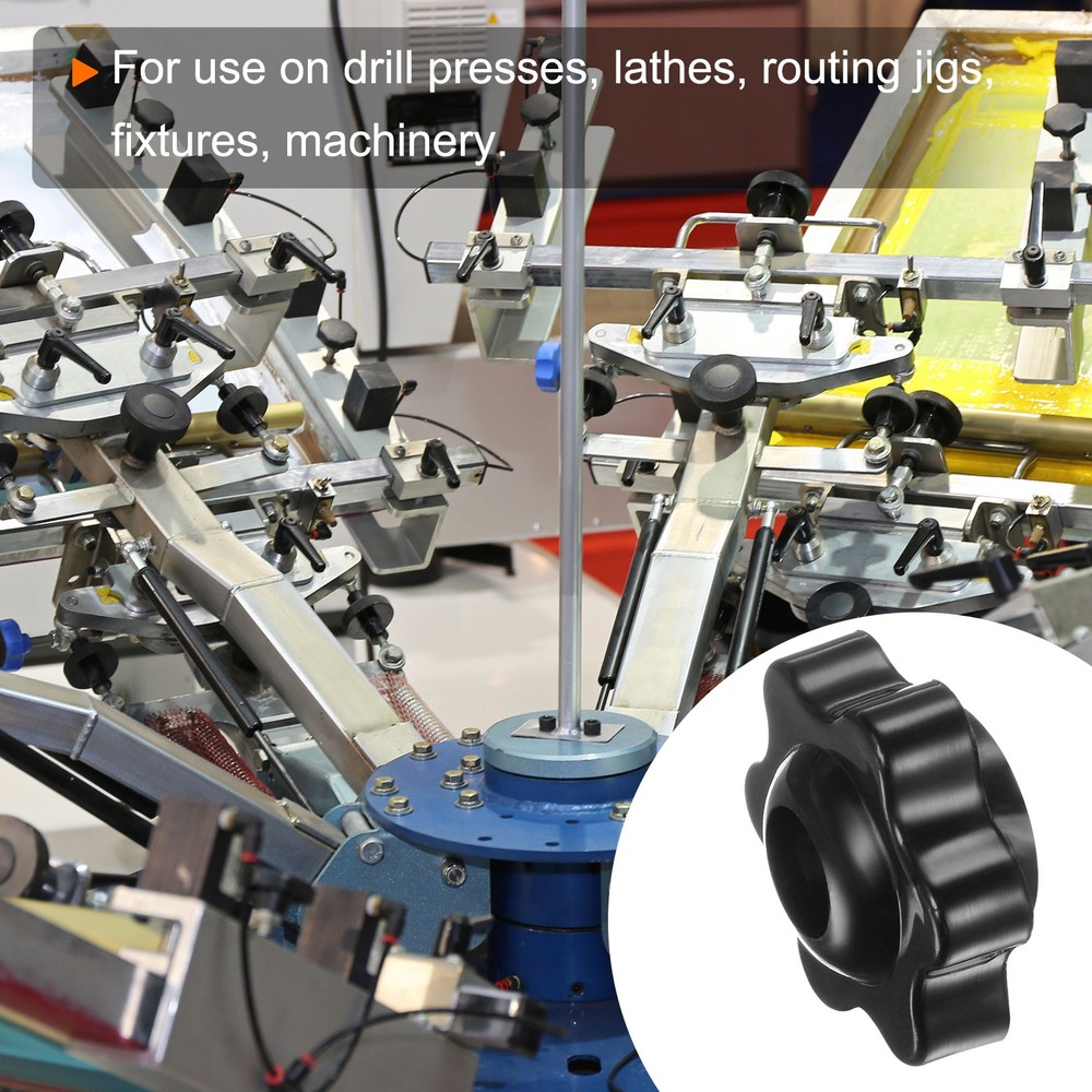 6pcs - Star Knobs 1/4-20 Thread 38mm Head Through Hole Brass Insert Knob Black