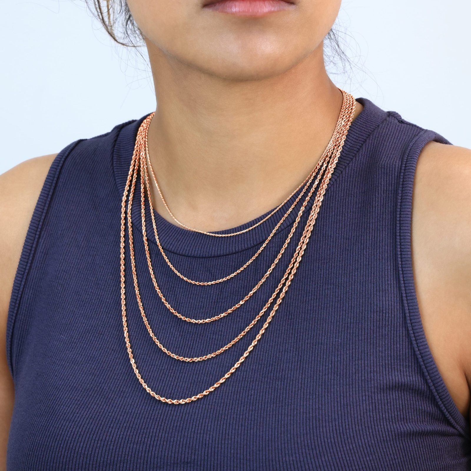 10K Rose Gold 1.5mm-6mm Diamond Cut Rope Chain Necklace Mens Womens 16"-30"