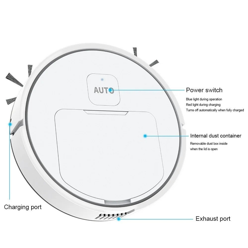 3-in-1 Robot Vacuum Cleaner USB Rechargeable Smart Navigation To Avoid Objects A