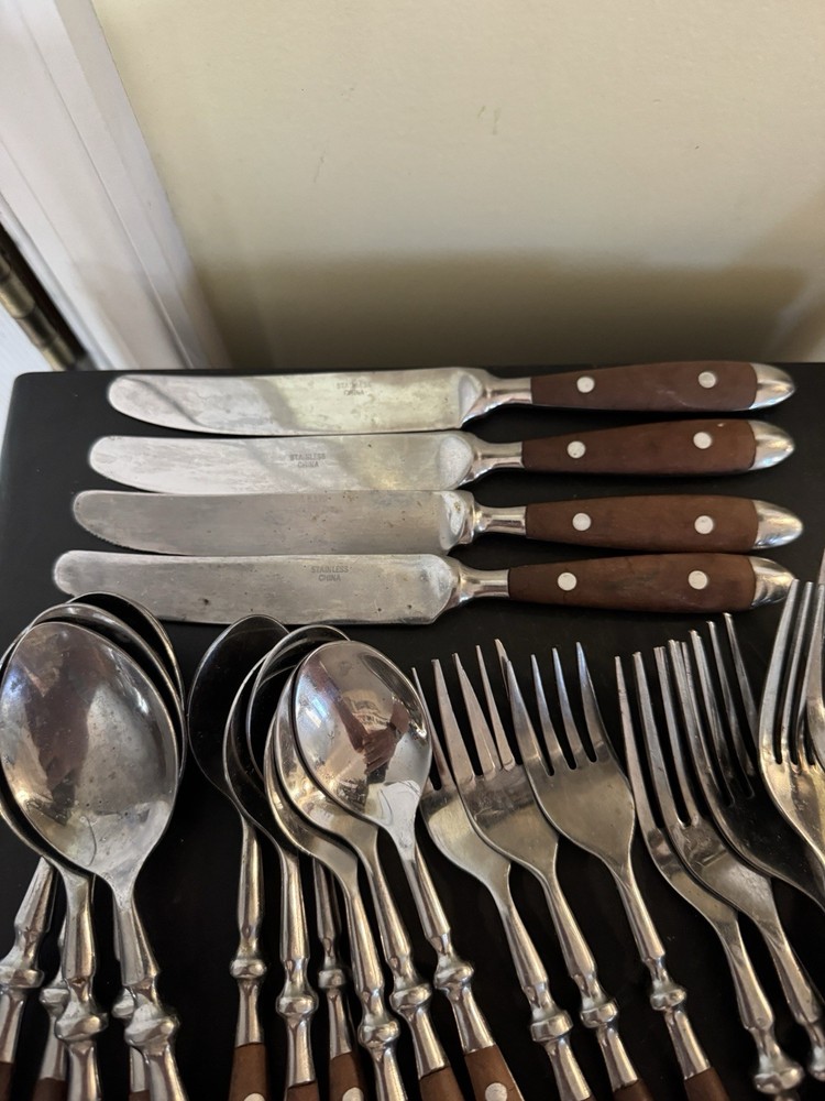 Wood grain Brown 25pcs Flatware