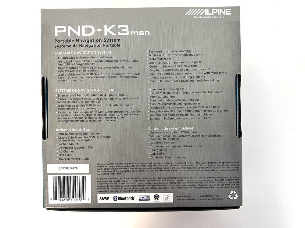 Alpine Electronics PND-K3 MSN Direct Portable Navigation System GPS NEW