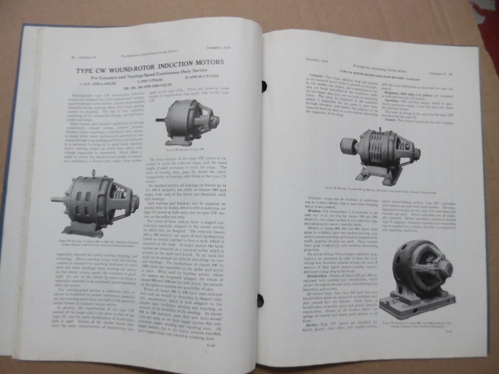 1918 Westinghouse Alternate Current Electric Motors Catalog Squirrel Cage More