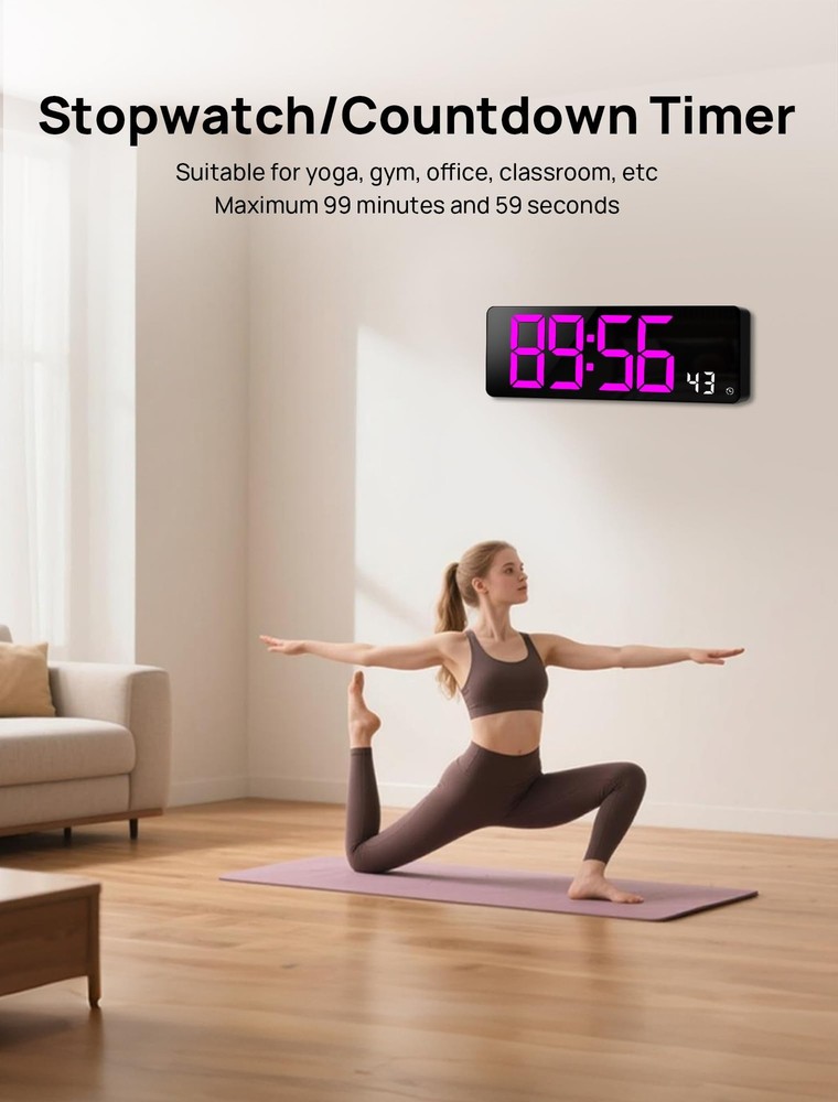 17.3" Large Digital Wall Mount Clock, Digital Clock with Remote Control, Alar...