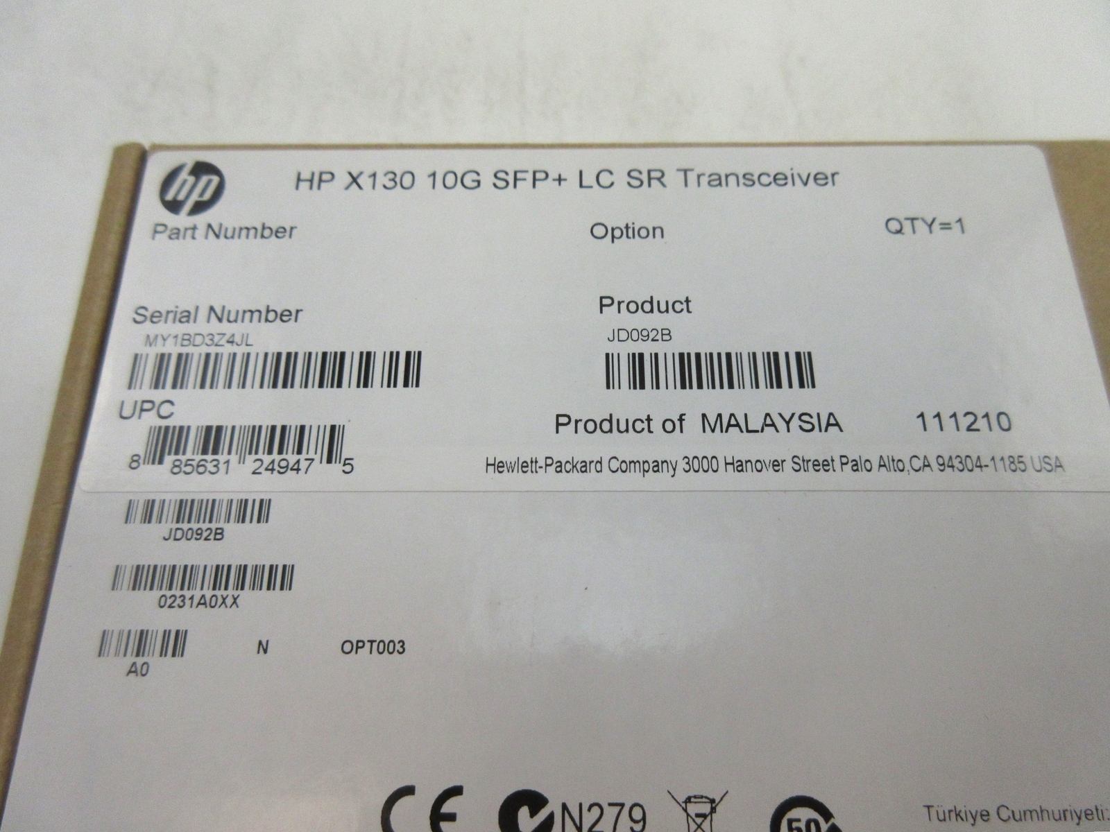 Lot of 10 HP X130 10G SFP+ LC SR Transceiver, JD092B, C4*57