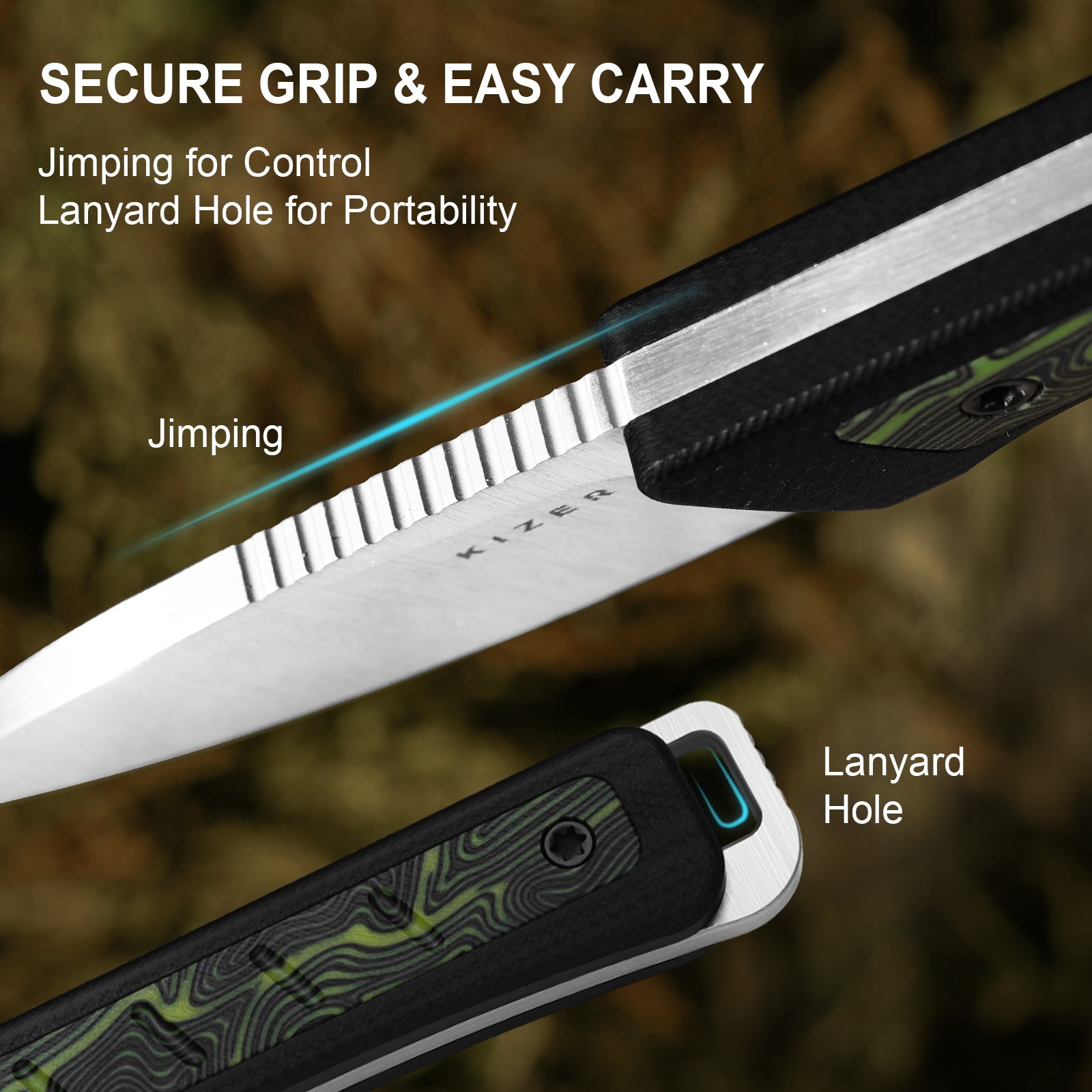 Kizer Whiskey Jack Fixed Knife AEB-L Blade G10 & Damascus G10 Handle With Sheath