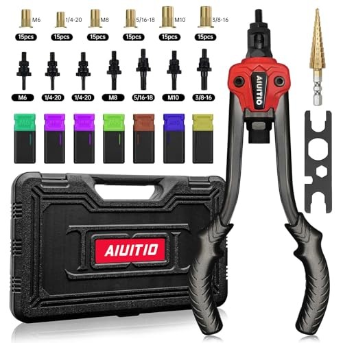 Rivet Nut Tool with a Step Drill Bit & 90 Rivnuts, 13" Heavy Duty Rivnut Tool