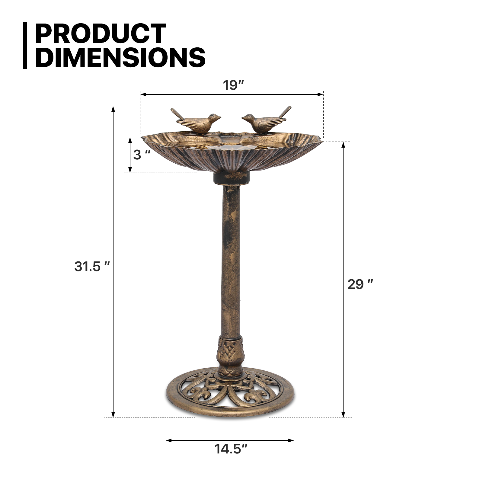 Outdoor Pedestal Solar Pumb Bird Bath Freestanding Bronze Garden Backyard Decor