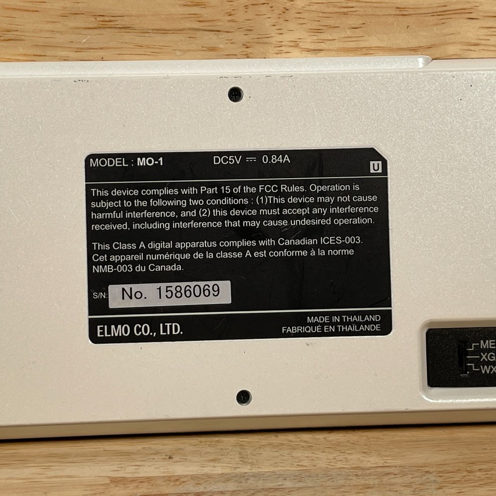 Elmo MO-1 White Portable 5MP Overhead Visual Presenter 5-Volt DC Document Camera