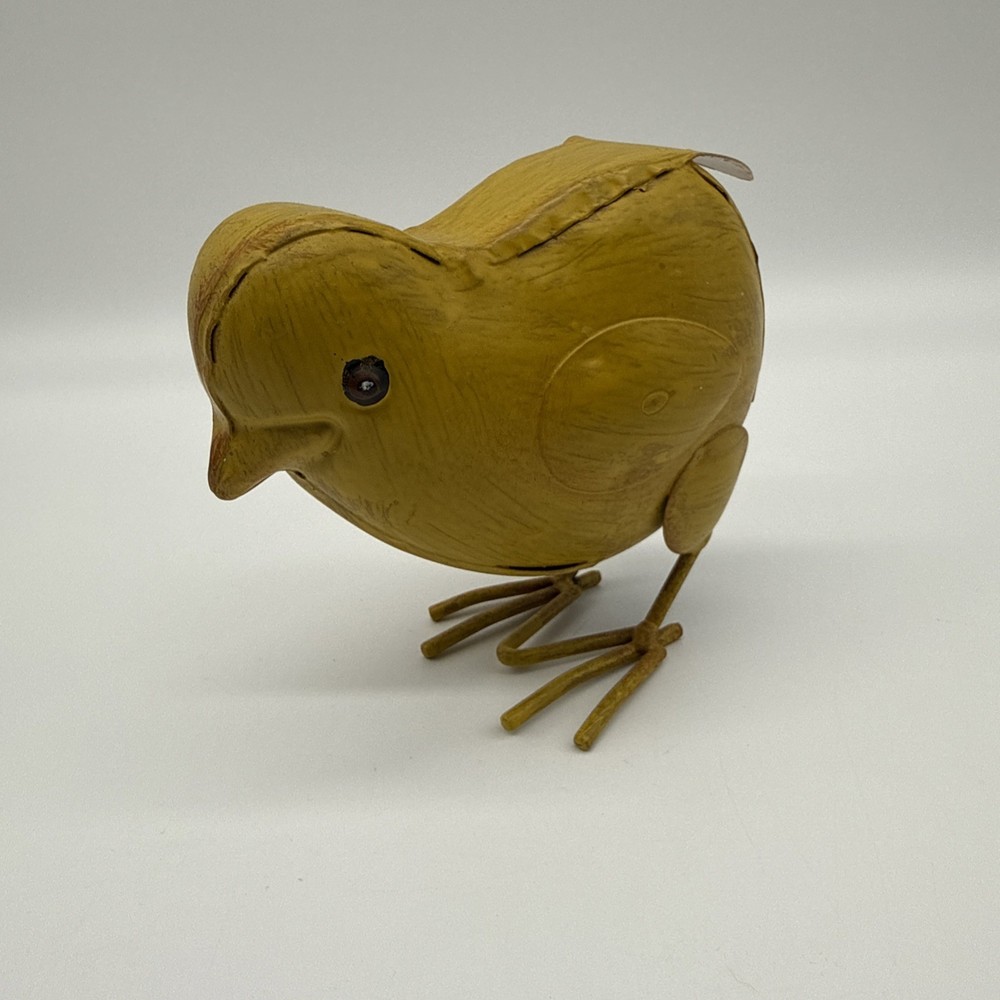 Yellow Rustic Painted Metal Decorative Chick