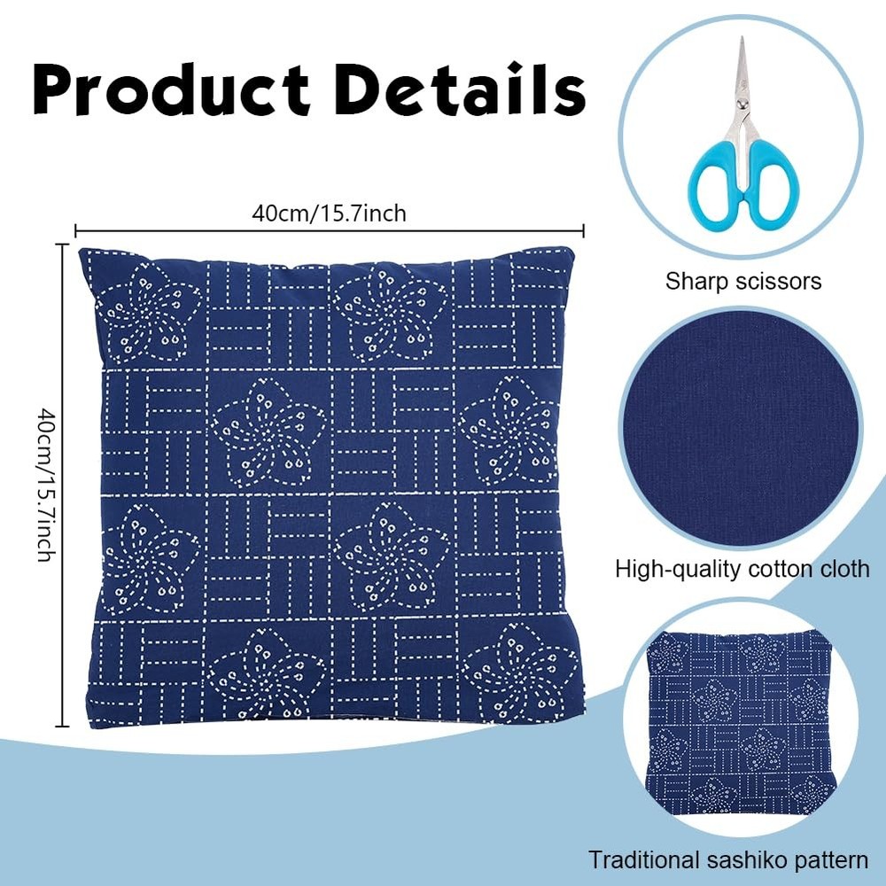 WEBEEDY Sashiko Pillowcase Template Kit DIY Pattern blue