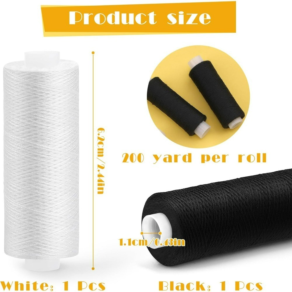 Sewing Thread 1 Roll Black and 1 Roll White 200 Yards Each Polyester Thread for