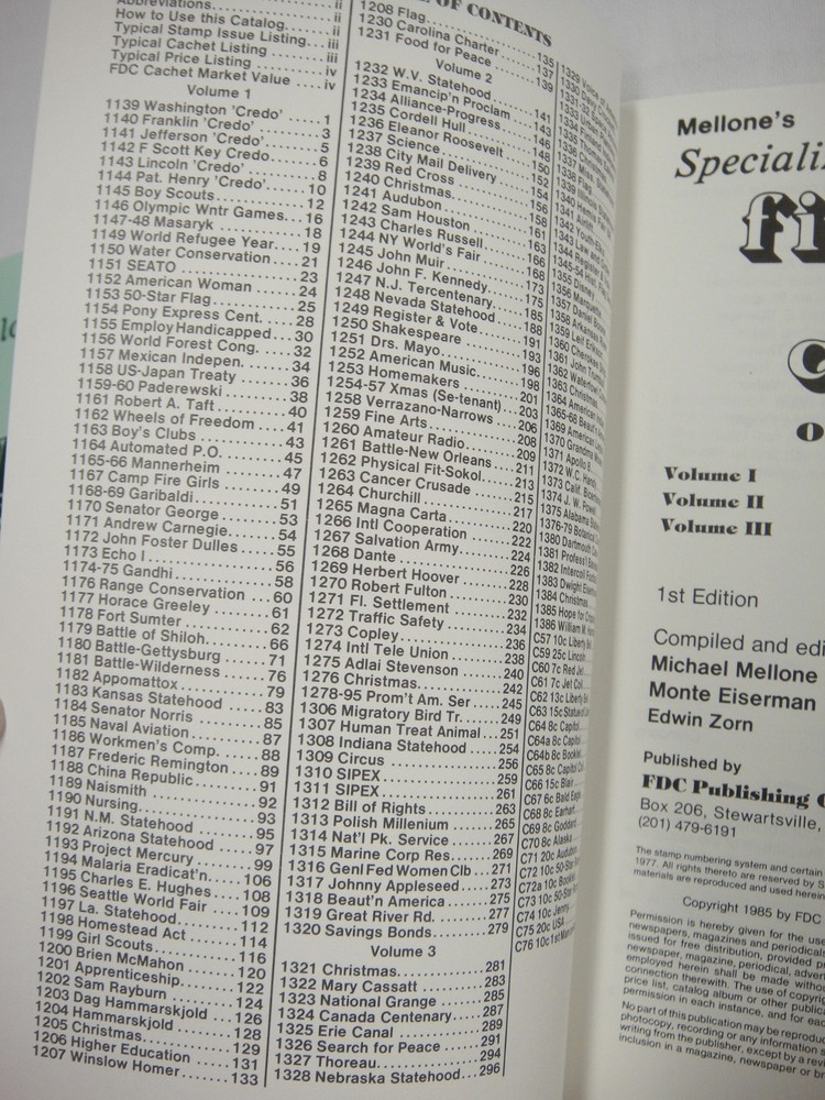 Mellone's Specialized Cachet Catalog of FDCs of the 1960s Volumes 1-3 Complete