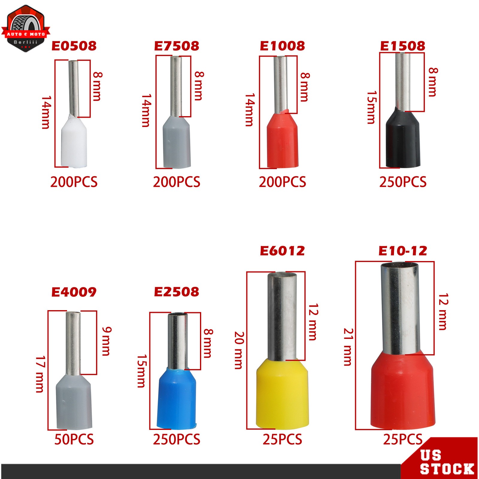 Ferrule Crimping Tool Kit AWG 23-7 Self-Adjustable Ferrel Crimper Kit w/1200PCS