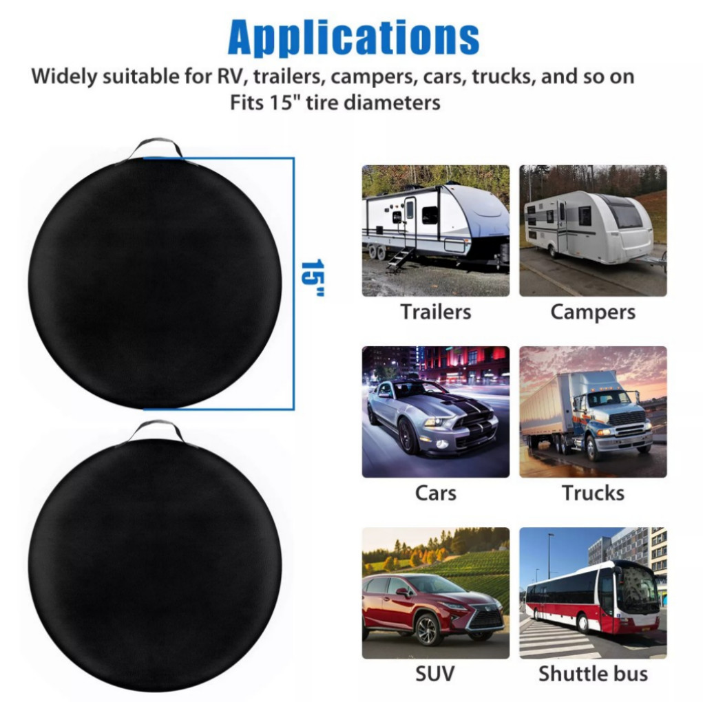 15'' Black DIY Spare Tire Cover Trailer Wheel & Tyre Protector Against Sun Rain