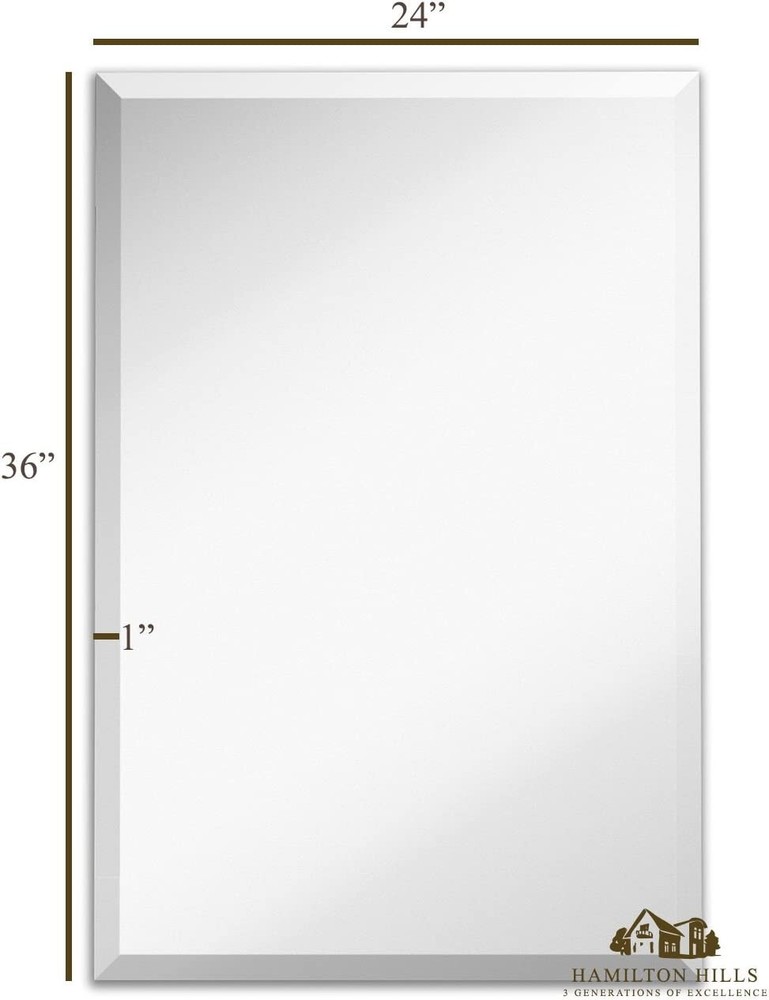 HAMILTON HILLS NEW 24"x36" Beveled Frameless Thin Rectangular Mounted Mirror
