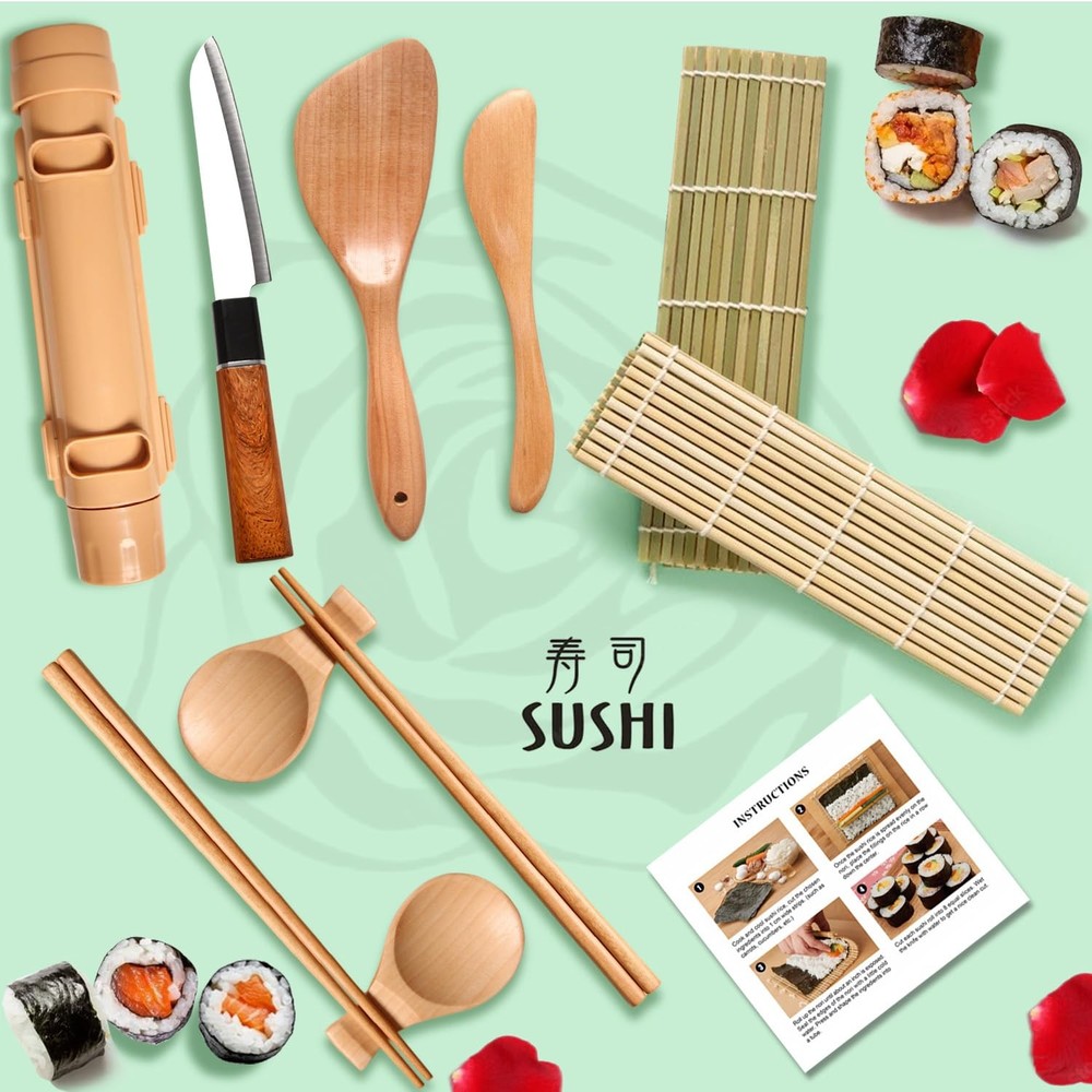 Sushi Making Kit, Roller Kit for Beginners Extra Large, Wood