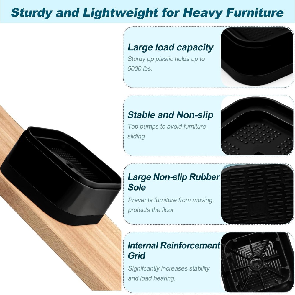 12 Pack Furniture Risers, Adjustable Bed Risers Heavy Duty Stackable Bed Raisers