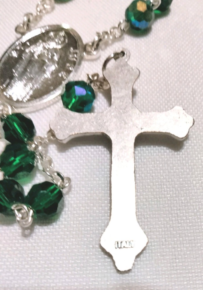 Saint Jude Green Aurora Borealis Bead Rosary ITALY