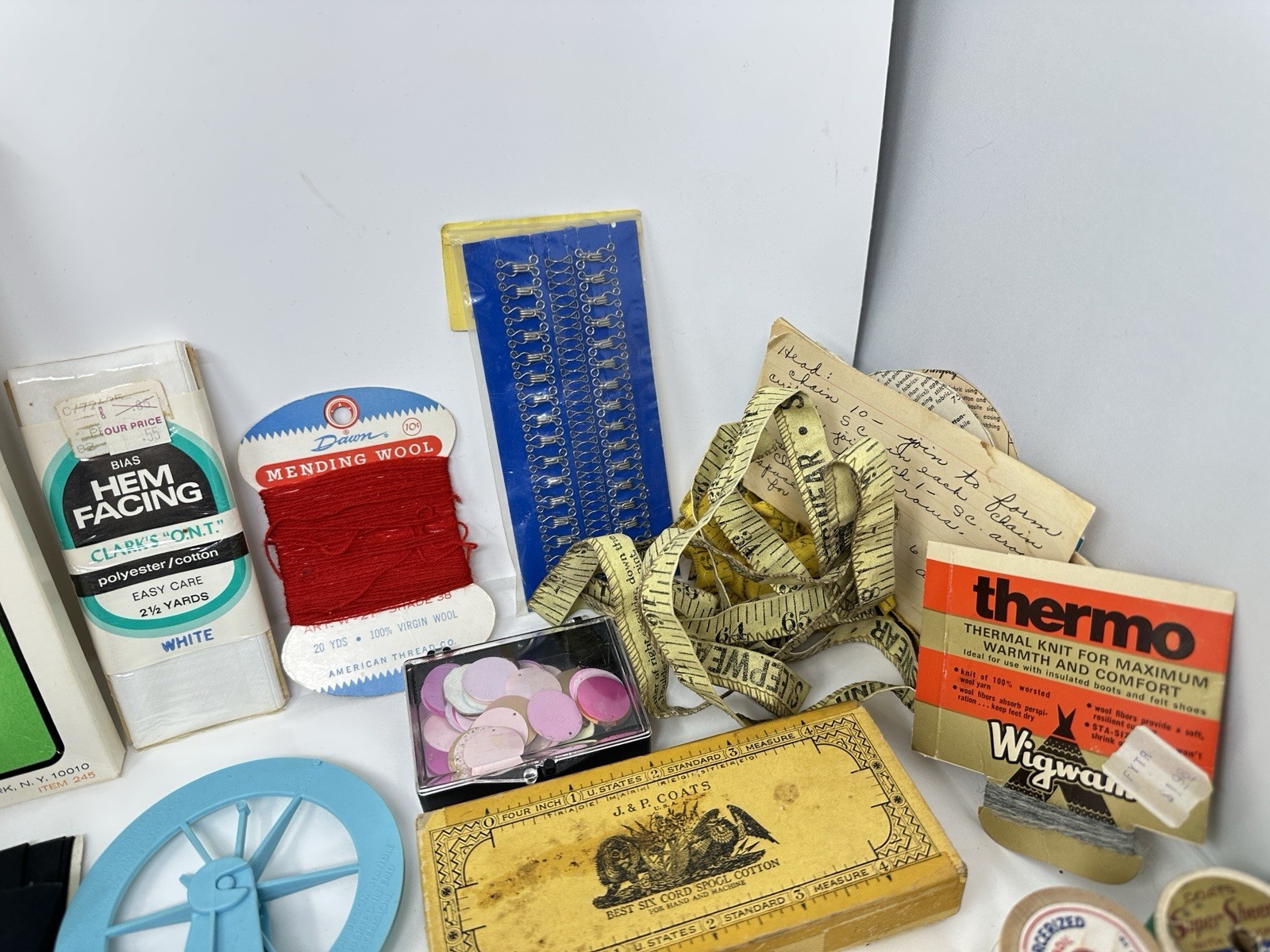 Vintage Max Klein Sewing Box Faux Wood Plastic Storage with Contents Supplies