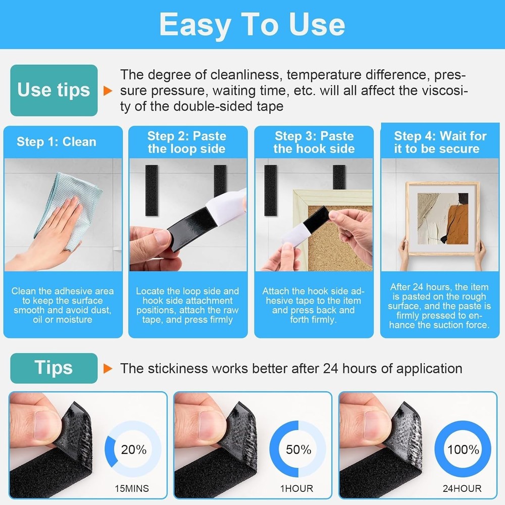 32 Sets 1X4 Inch Hook and Loop Strips with Adhesive, Strong Sticky Back, Heavy