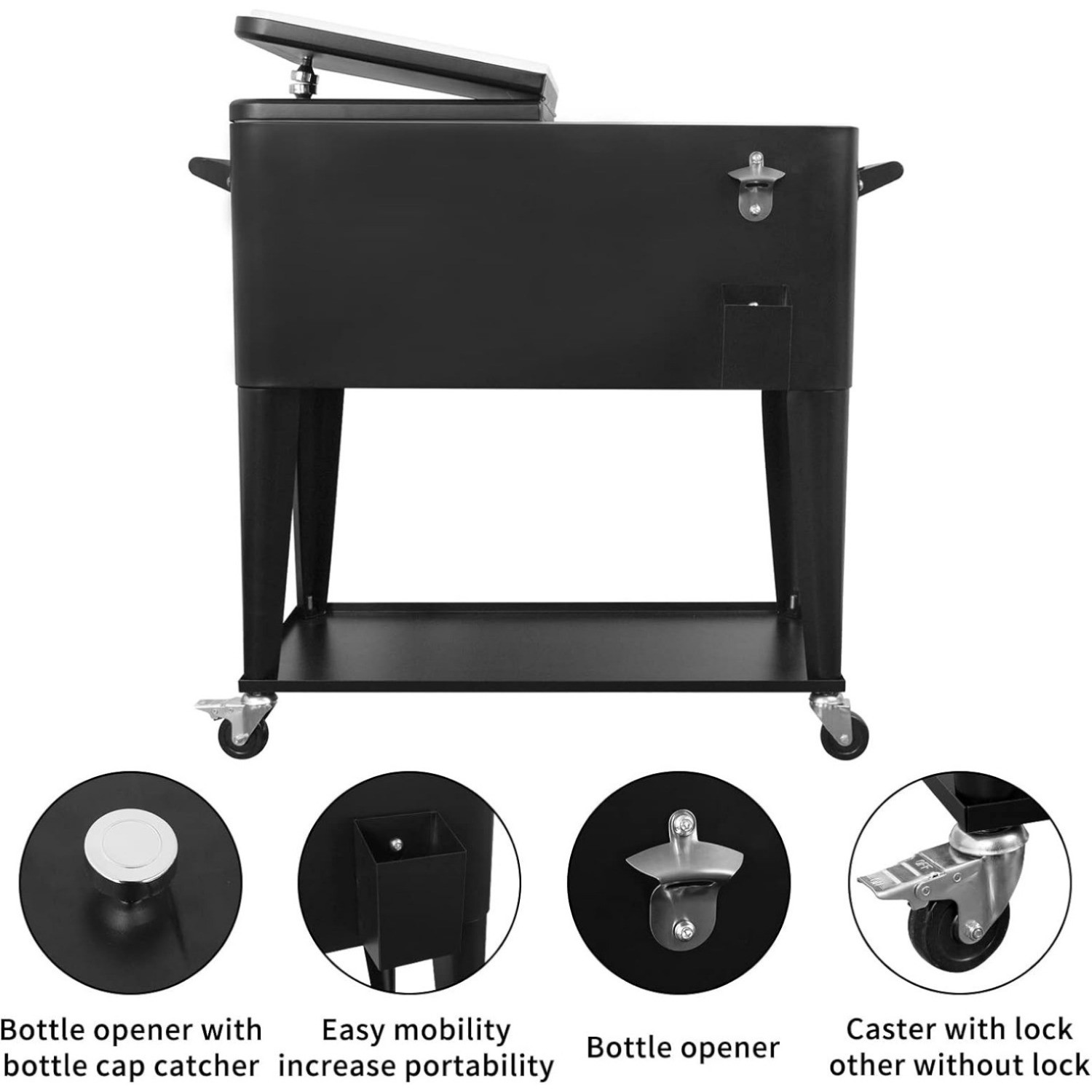 Nattork Portable Rolling Cooler Cart 80 Quart Ice Chest Trolley Outdoor Beverage