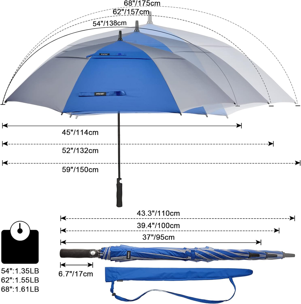 62" Auto Open Golf Umbrella, Oversize Double Canopy, Vented, Windproof Umbrella