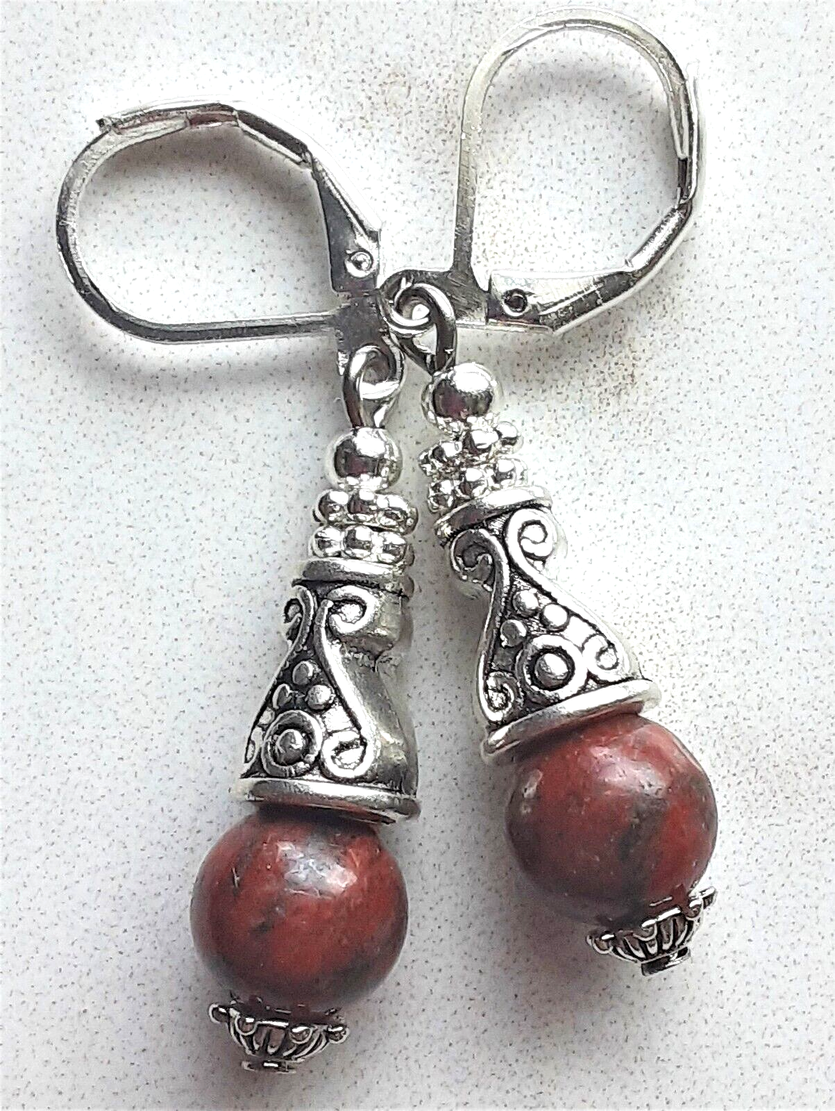 RED JASPER CONE earring LEVERBACK SP handcrafted XGE