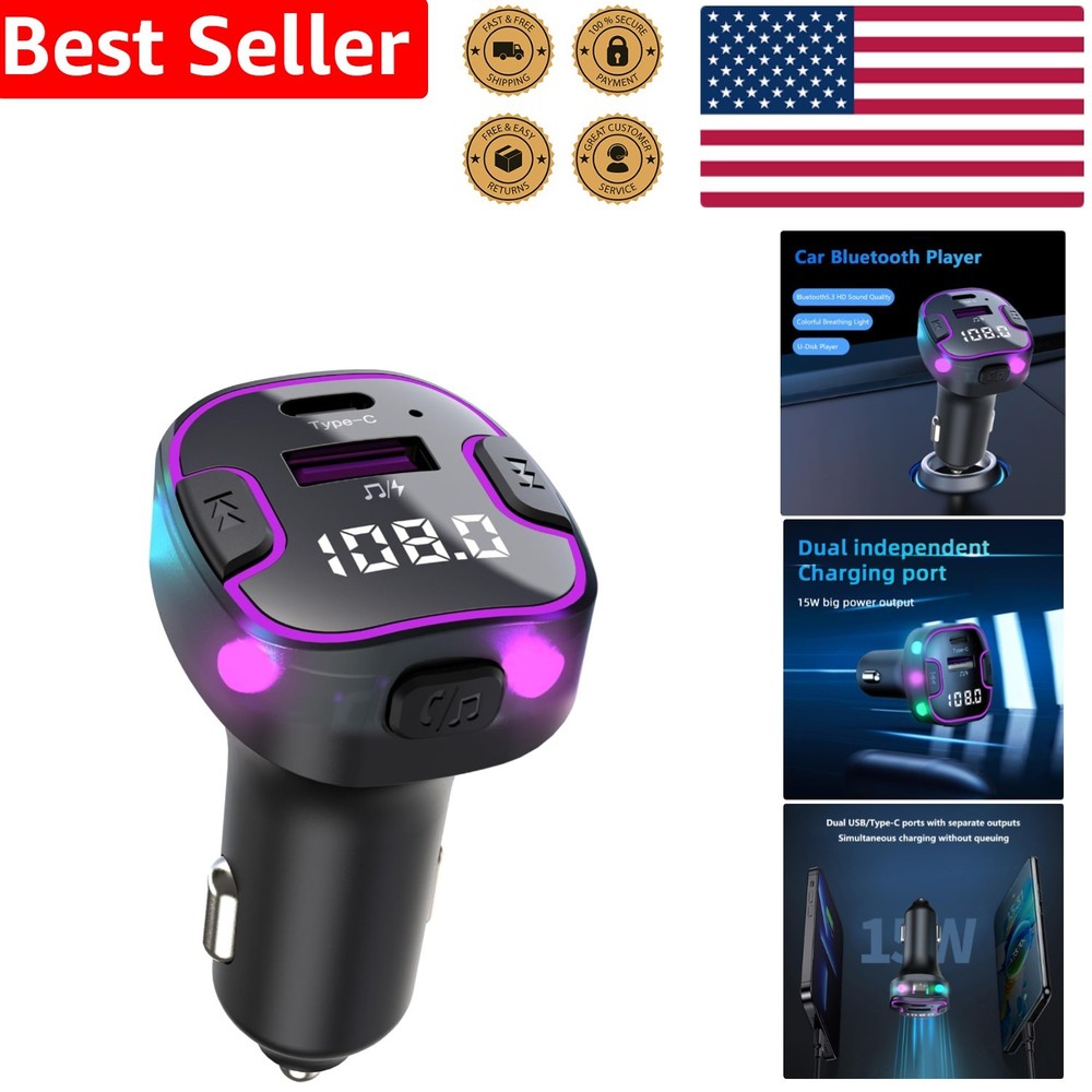 Bluetooth 5.3 Fast Charging Car Adapter with FM Transmitter & Colorful Lights