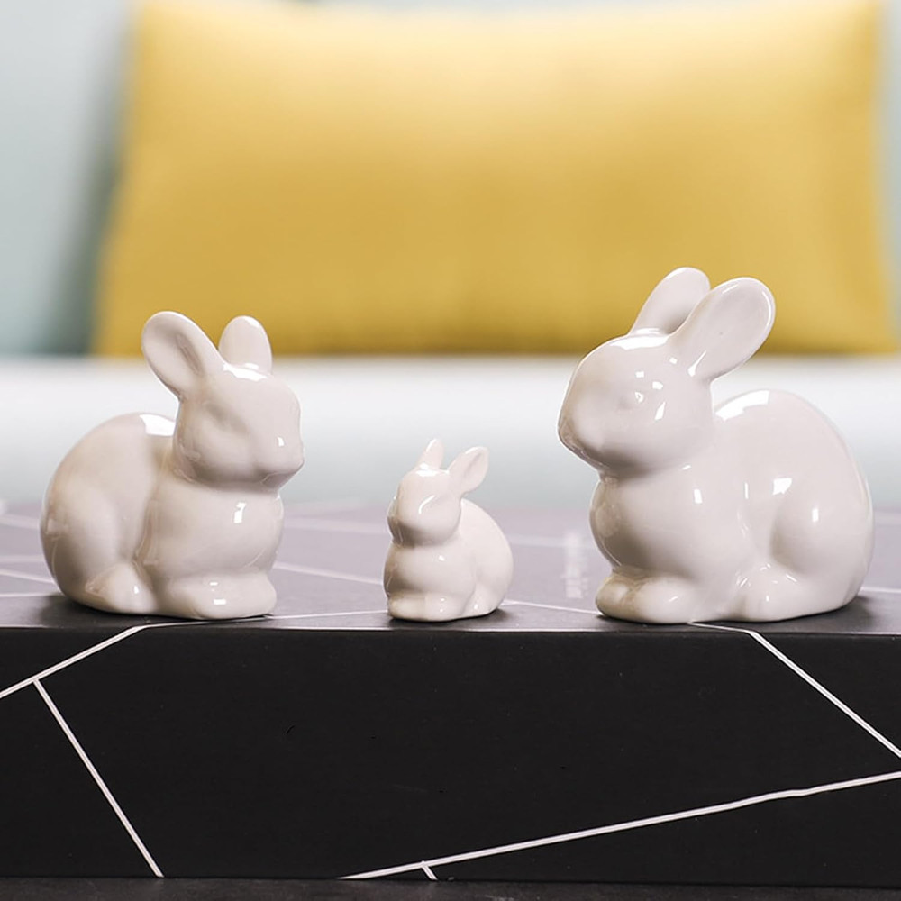 Easter Table Decorations,3Pcs Ceramic Bunny Figurine Easter Spring Decorative Mo