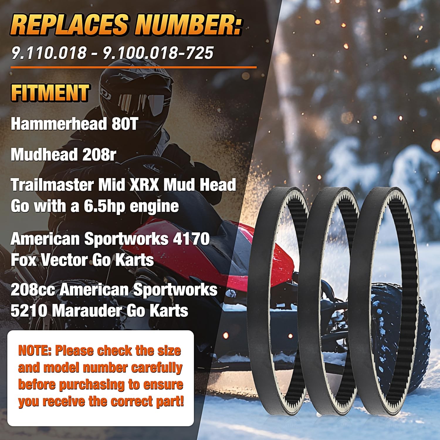 Nilight 725 Go Kart Drive Belt Fit for Hammerhead 80T Mudhead 208R 14704