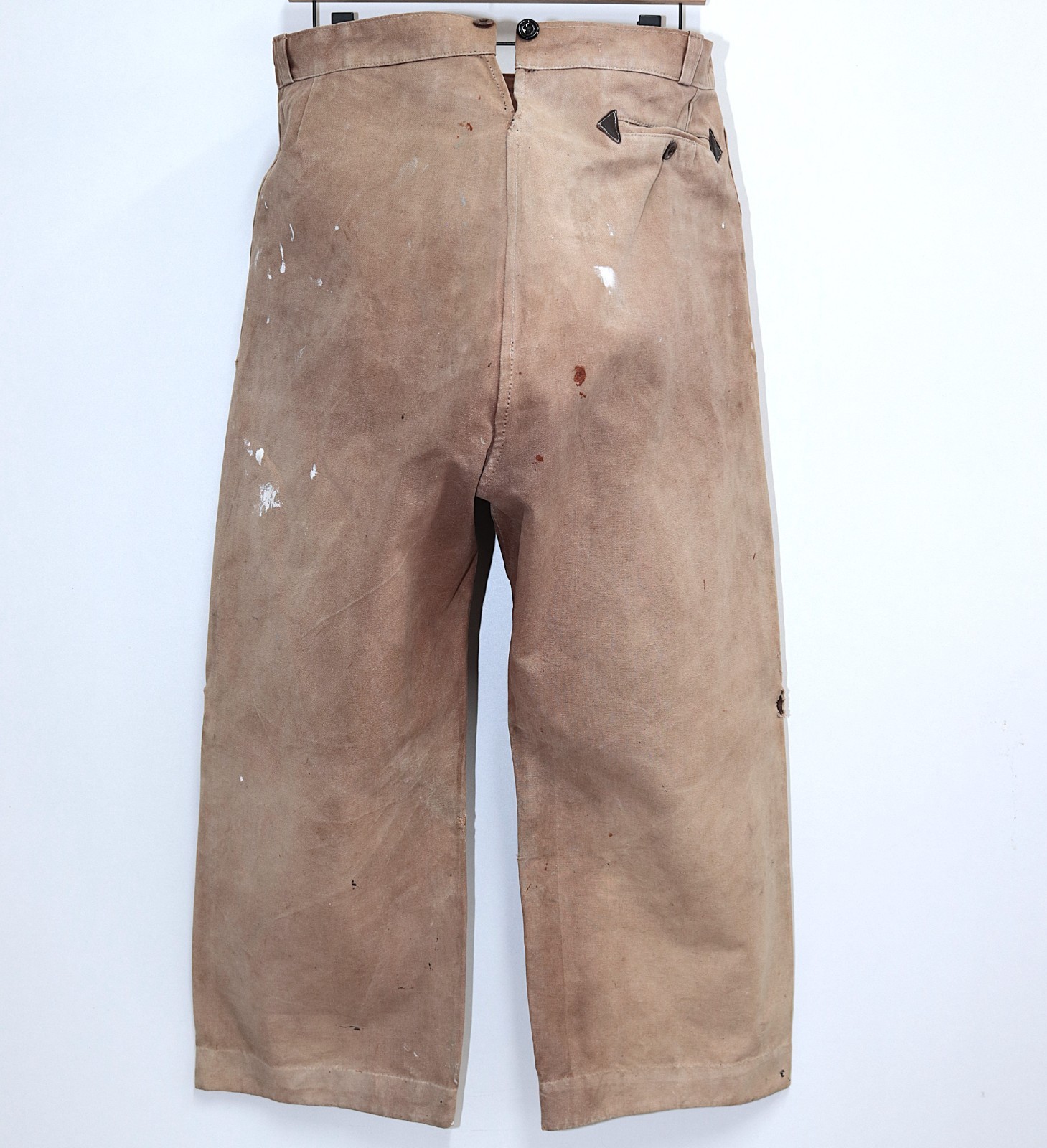 French 1940/50s Faded & Stained Brown Duck Cotton Canvas Pants LE ROBUSTE W39