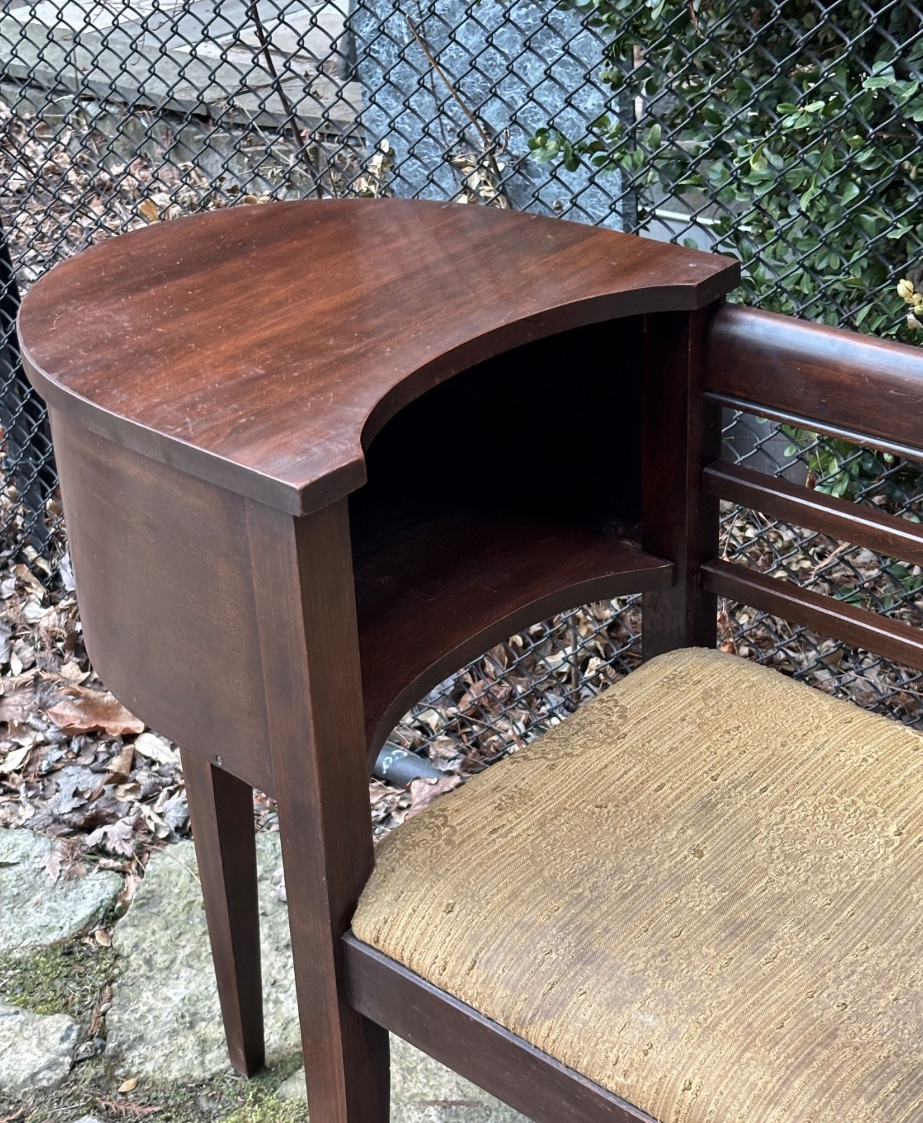 LOVELY!! ANTIQUE ART DECO ACCENT TELEPHONE TABLE GOSSIP BENCH CHAIR CURVED WOOD