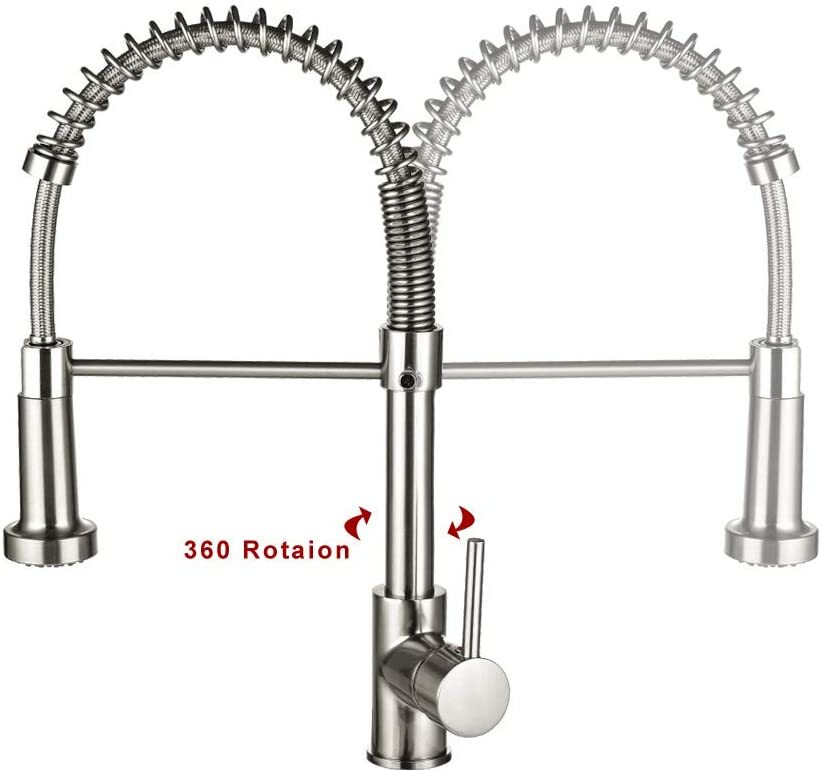 Ntipox Kitchen Faucet Solid Brass Single Handle Pull Down Sprayer Brushed Nickel