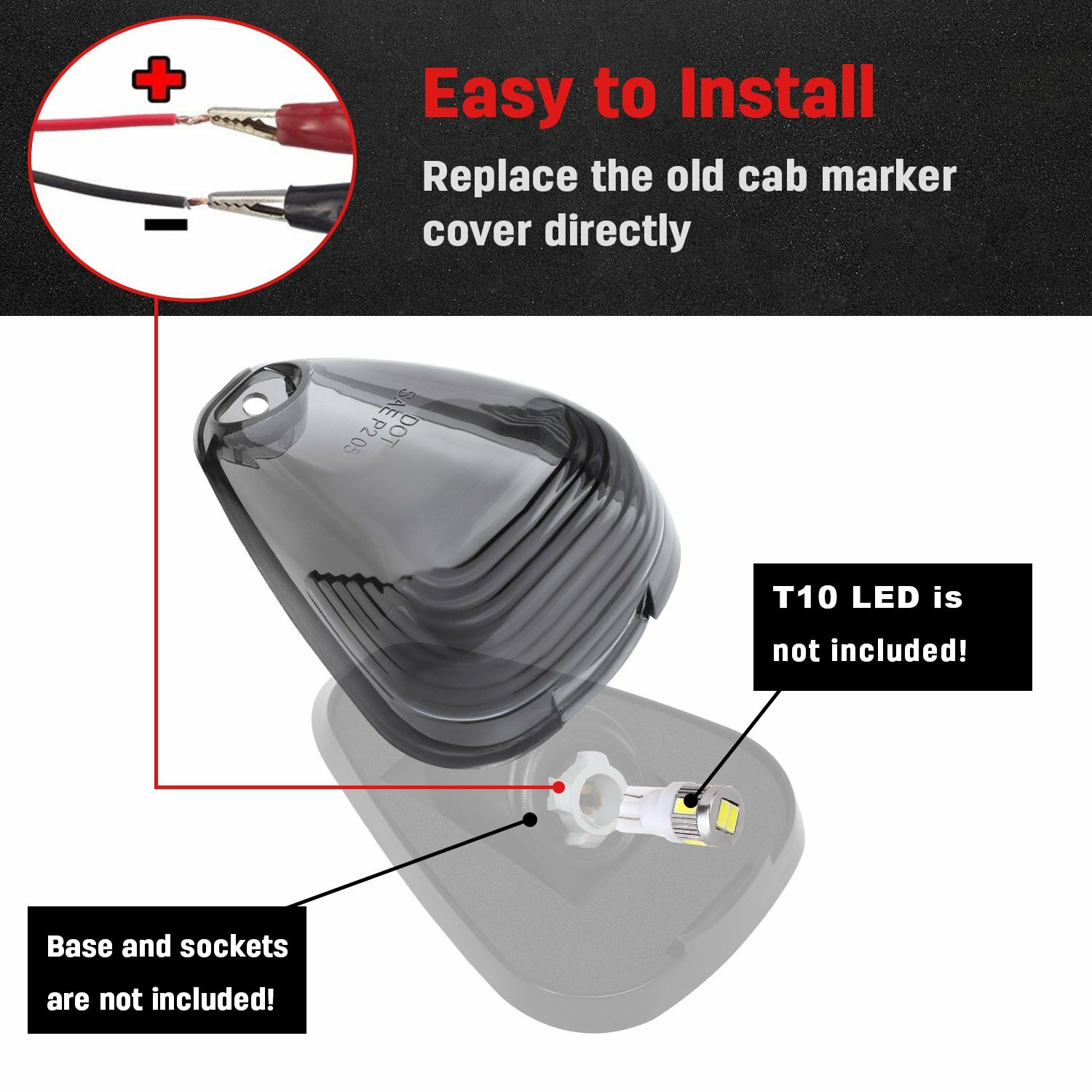 5 Smoke Cab Roof Running Marker Light Cover Lens For Ford F-250 F-350 Super Duty