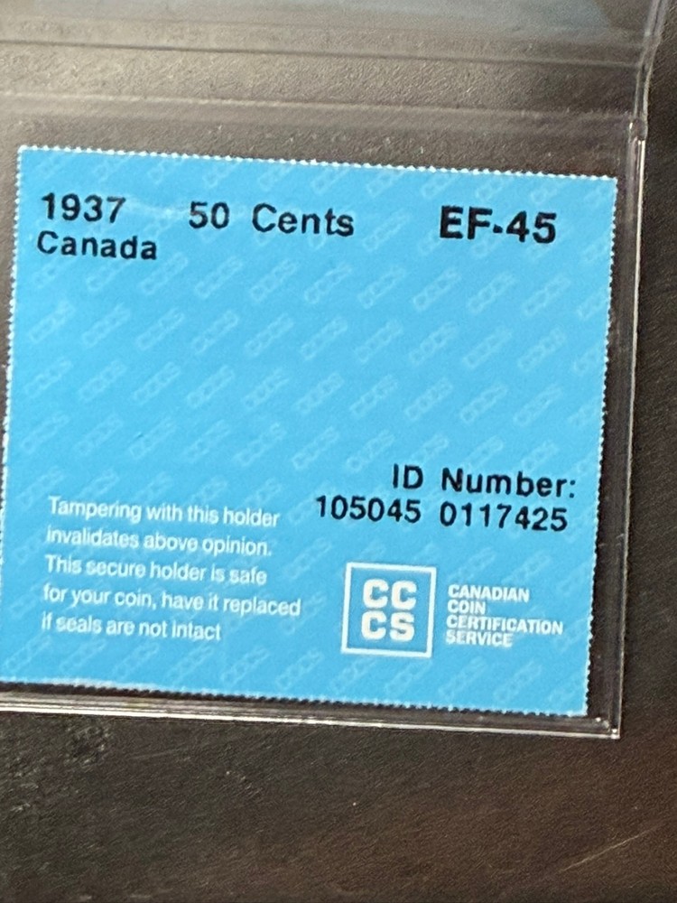 1937 Canada 50 cent CCCS Graded EF-45