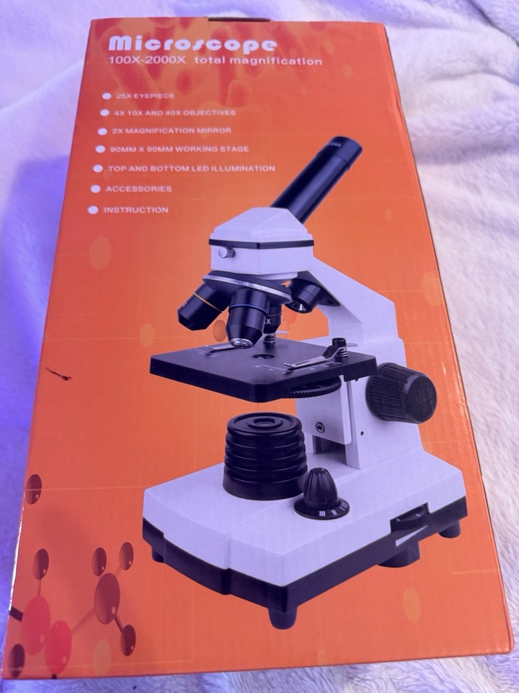 Microscope Kit 40X-2000X Magnification Educational Toy with Accessories & LED
